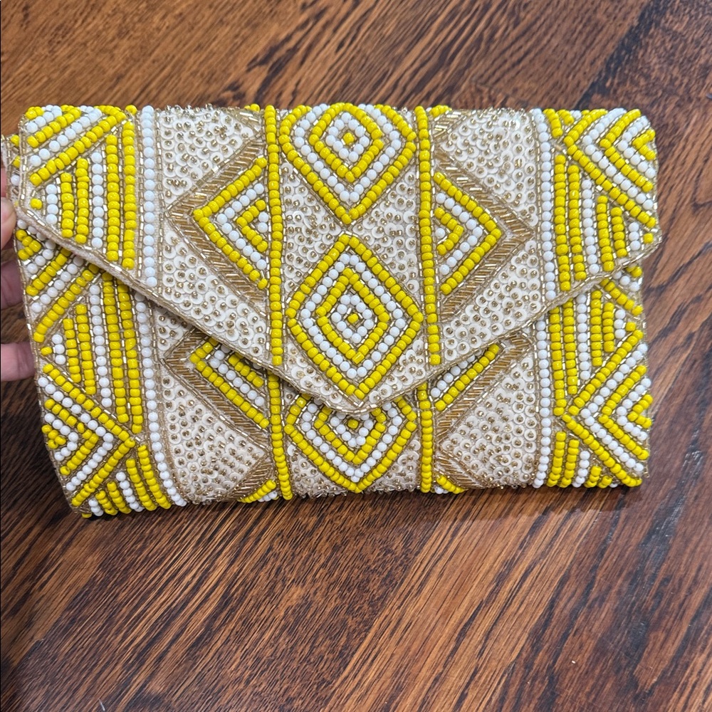 Yellow and Cream Beaded Clutch